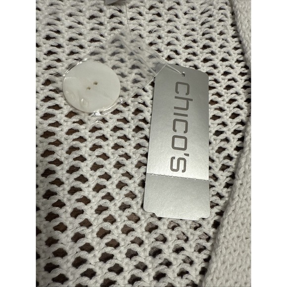 Chico's Crochet Knit Cecilia Crop Cardigan Sweater White Chic Minimalist Sz 1 - Picture 6 of 9